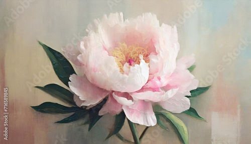 large art peony painted on a textured background in pastel shades merge photomurals into the rooms or the interior of the house photo