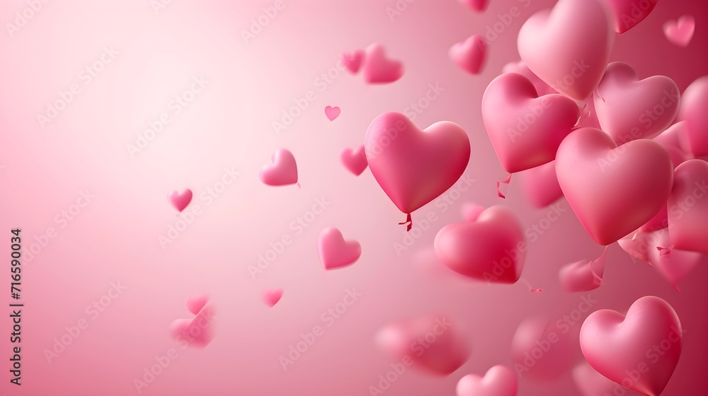 3d pink hearts on pink background valentine's day with empty space