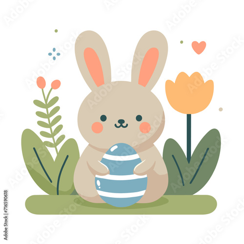 ウサギとイースターエッグのベクターイラスト、かわいい、イースターバニー