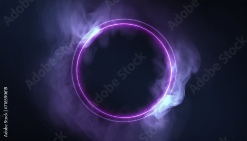  illustration of neon smoke exploding outwards with empty center dramatic smoke or fog effect for spooky hot lighting ring circle