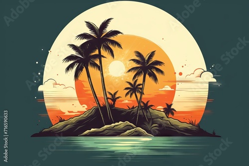 Island with palm trees t-shirt design - summer vacation shirt - beach lover gift - Hawaii trip shirt - ocean wave shirt photo