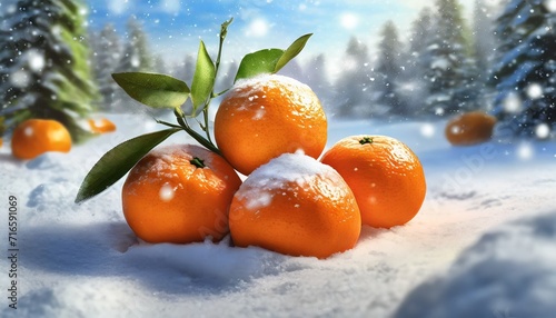 ripe tangerines in the snow