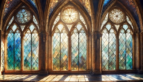 stained glass windows in the gothic style vintage drawing art picture photo wallpaper photo