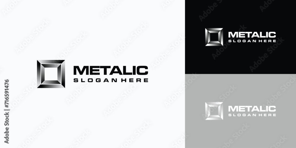 Fototapeta premium Metal box vector logo design with transparent three-dimensional effect.