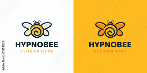 Spiral bee vector logo design.