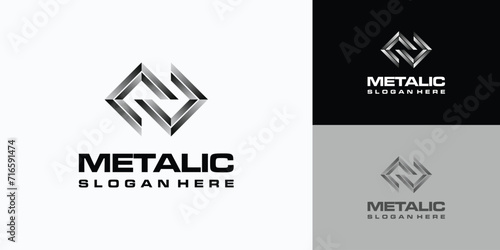 Metal vector logo design with transparent three-dimensional effect.