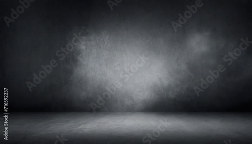 empty dark abstract cement wall and studio room with smoke float up interior texture for display products wall background photo