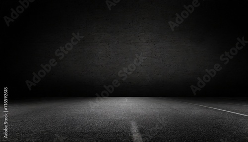 black asphalt road and empty dark street scene background with studio room interior texture for display products wall background