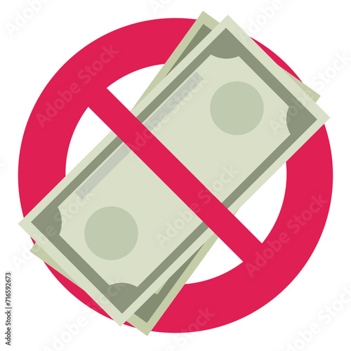 Prohibition of cash payment in dollars (flat design,cut out)