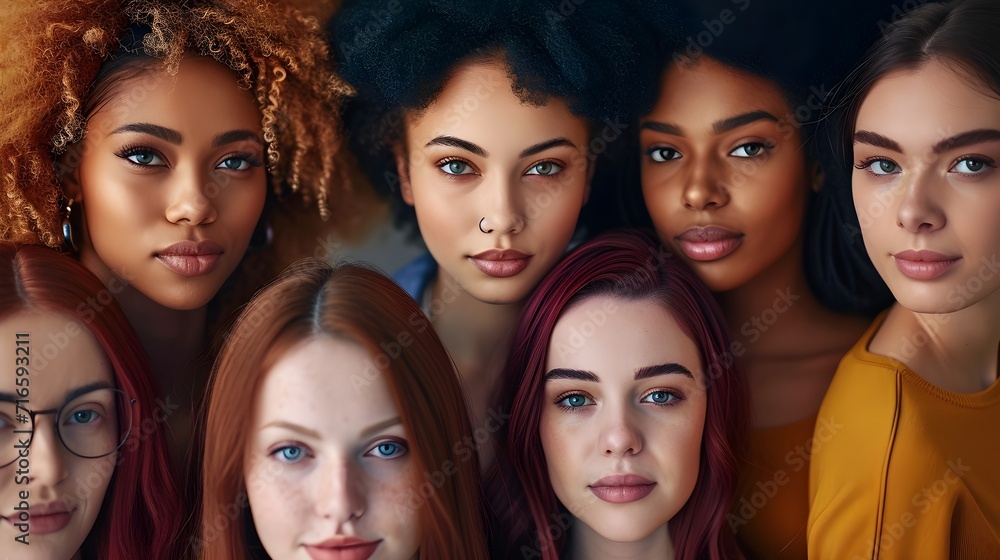 Portrait of a group of multiethnic women with different hairstyles Portrait of a group of multiethnic women with different hairstyles