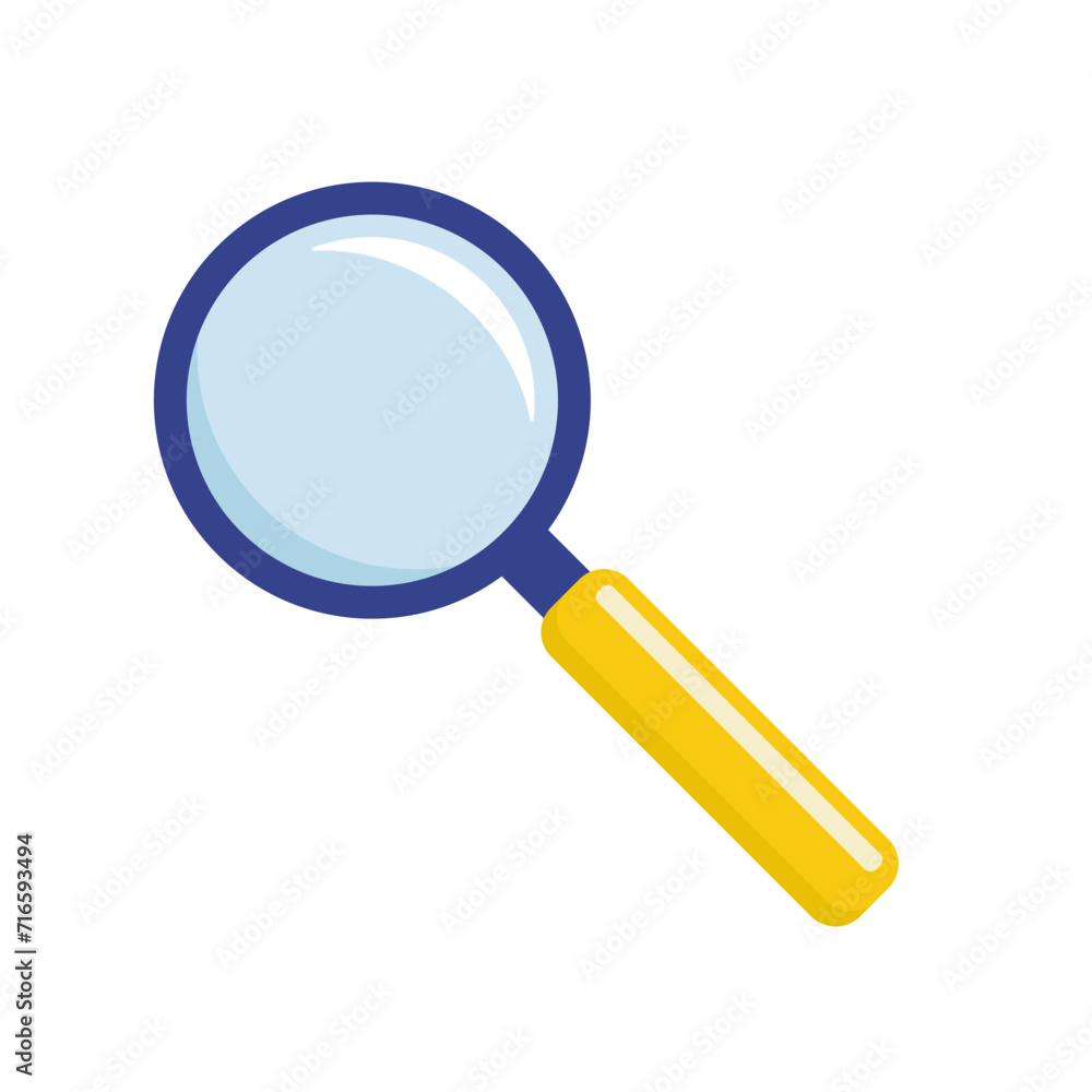 Magnifying glass icon in flat cartoon style. Isolated icon on white background. Vector illustration. Magnifying glass icon in flat cartoon style. Isolated icon on white background. Vector illustration.