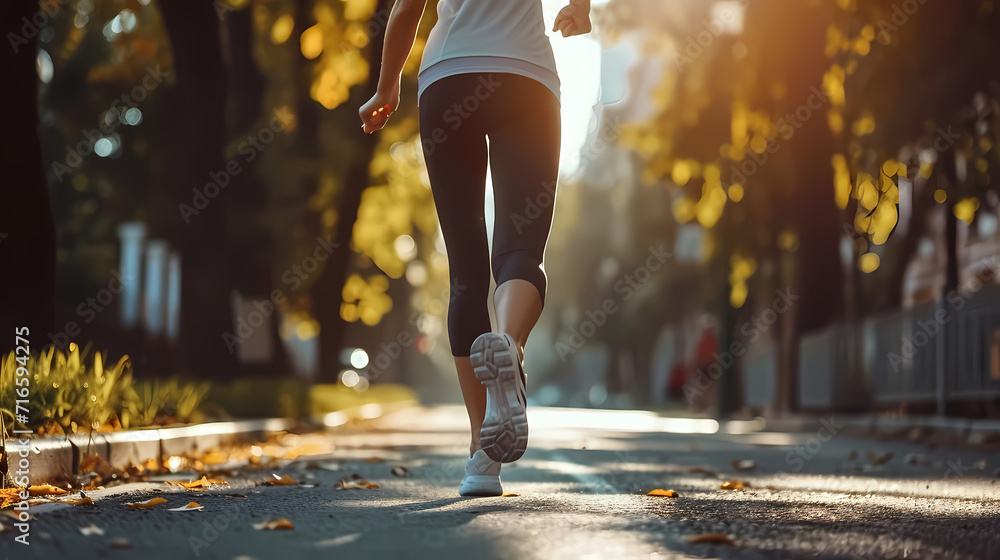 City Morning Jog. Girl Embracing Healthy Lifestyle on Urban Streets City Morning Jog. Girl Embracing Healthy Lifestyle on Urban Streets