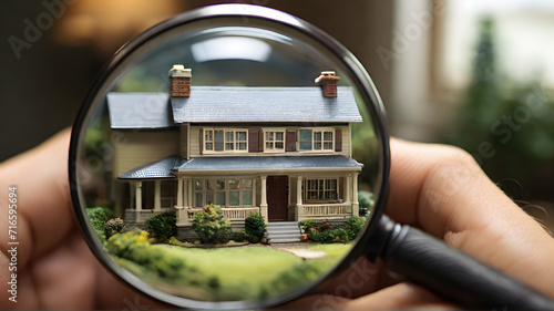 A magnifying glass focused on a miniature house emphasizes - AI photo