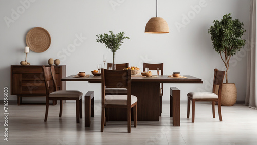 dining room with table, dinning table isolated on a white background photo