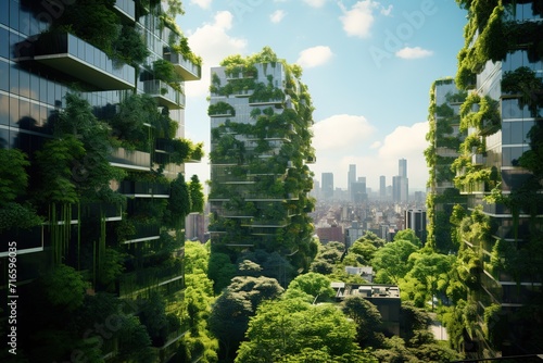 Modern and ecologic skyscrapers with many trees on every balcony. Bosco Verticale. Milan  Italy