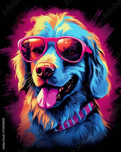 Retro t-shirt design with cool dog and neon lights © Ameer