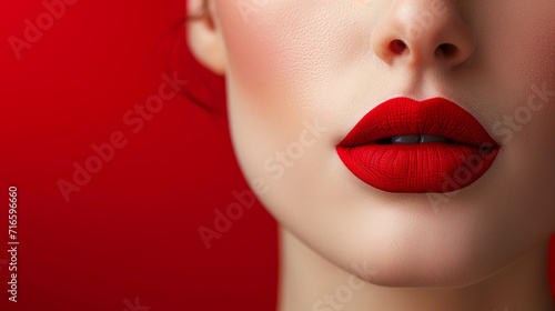 Close up view of beautiful woman lips with purple matt lipstick, fashion makeup concept. Beauty studio shot. Passionate kiss photo