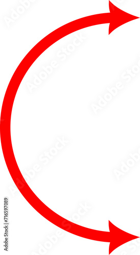 Semicircular curved thin long double ended arrow.. Replaceable vector design.	