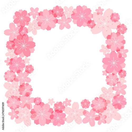 Spring flowers, blossoms, blooms, floral frame. Square border with copy space on transparent background. Flat style vector illustration. Abstract geometric design. Concept seasonal promotion, banner