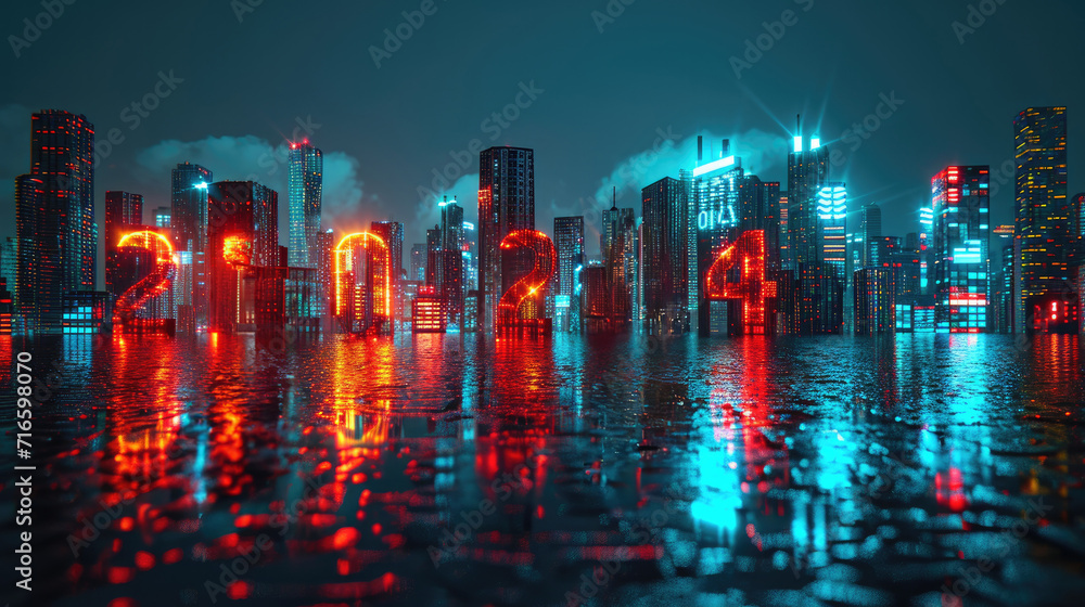 2024 digital neon lamp with city