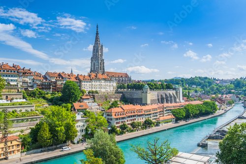 Aare river and cityscape of the old town of Bern, Switzerland photo