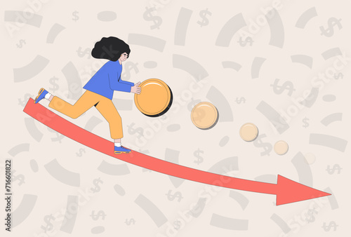 Inflation. loss of money. Investment fail. Economical finance crisis. Vector illustration