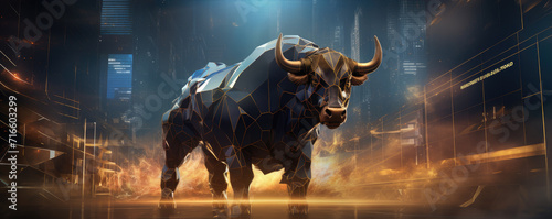Finance bull market design. Bulls bussiness investment background.