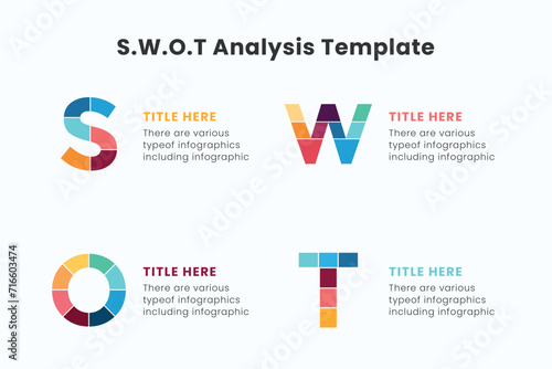 Concept of the SWOT-analysis template. Clean vector illustration for corporate strategic planning and business analytics presentations.