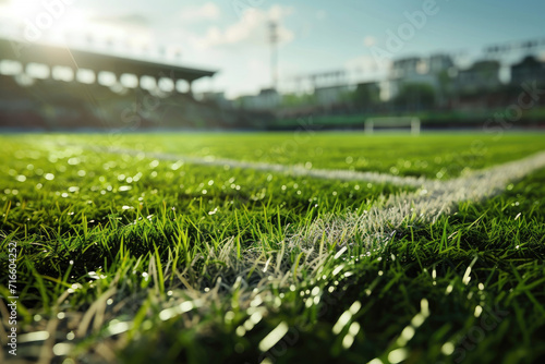 Football stadium arena for match with spotlight. Soccer sport background, green grass field for competition champion match. © TANATPON