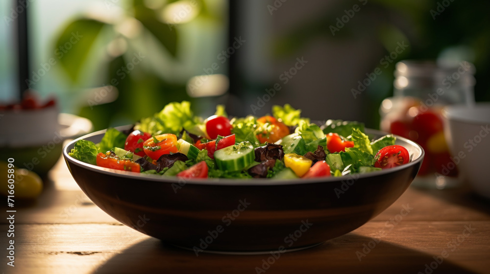 Diet salad in a bowl on the table, generative AI Diet salad in a bowl on the table, generative AI