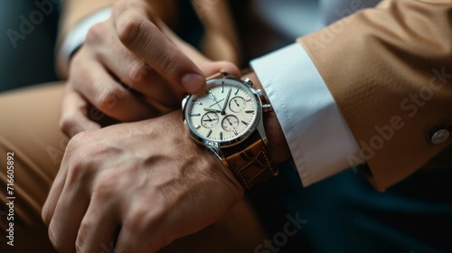 Businessman checking time from watch photo
