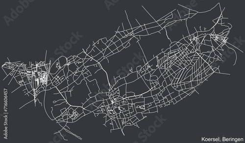 Detailed hand-drawn navigational urban street roads map of the KOERSEL COMMUNE of the Belgian municipality of BERINGEN, Belgium with vivid road lines and name tag on solid background