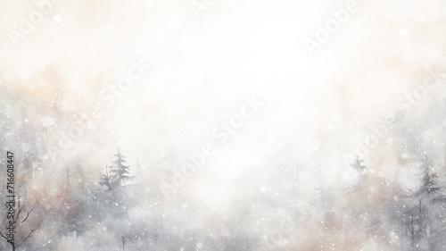 white blurred background snowfall, snowflakes falling, blizzard, watercolor image light abstract copy space blank winter greeting postcard © kichigin19