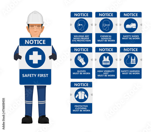 Set of industrial sign with worker