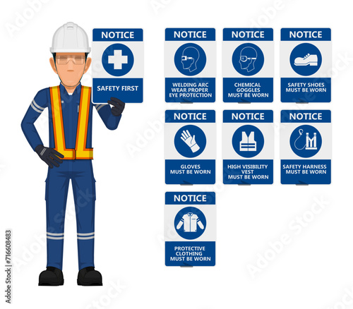 Set of industrial sign with worker