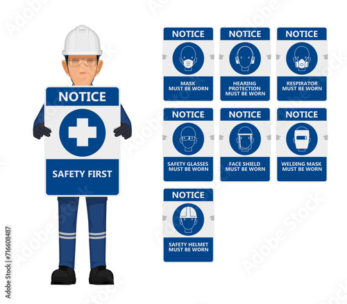 Set of industrial sign with worker