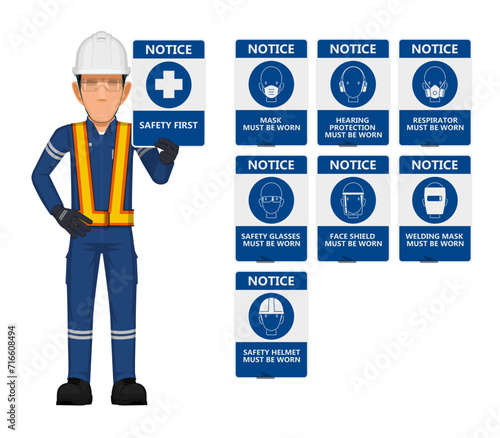 Set of industrial sign with worker