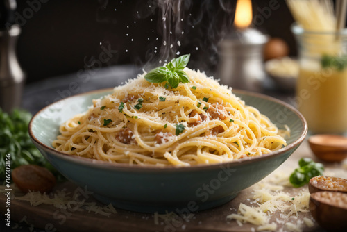 A steaming bowl of freshly made bowl of Spaghetti