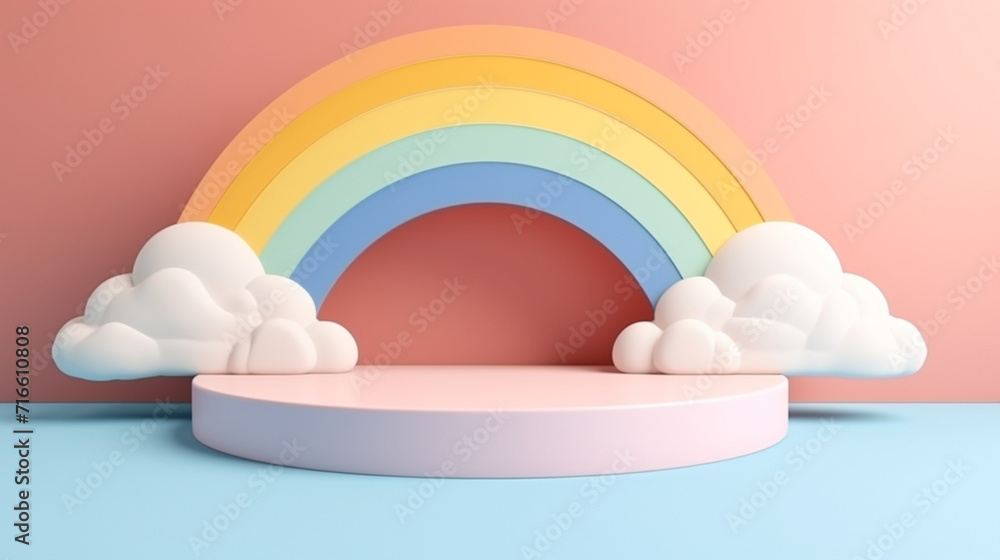 Whimsy Unleashed: A Kaleidoscopic Kid's Podium Surrounded by a Riot of Colors, Enhanced by a Background of Playful Clouds and Radiant Rainbows, Inviting Young Minds to a Wonderland of Joyful Achieveme Whimsy Unleashed: A Kaleidoscopic Kid's Podium Surrounded by a Riot of Colors, Enhanced by a Background of Playful Clouds and Radiant Rainbows, Inviting Young Minds to a Wonderland of Joyful Achieveme