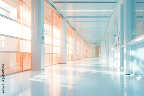 architecture interior - medical hospital corridor with hospital floor plan and door  in the style of romantic soft focus 