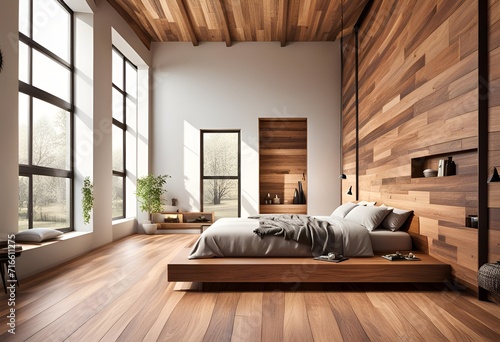 grande chambre murs en bois photo