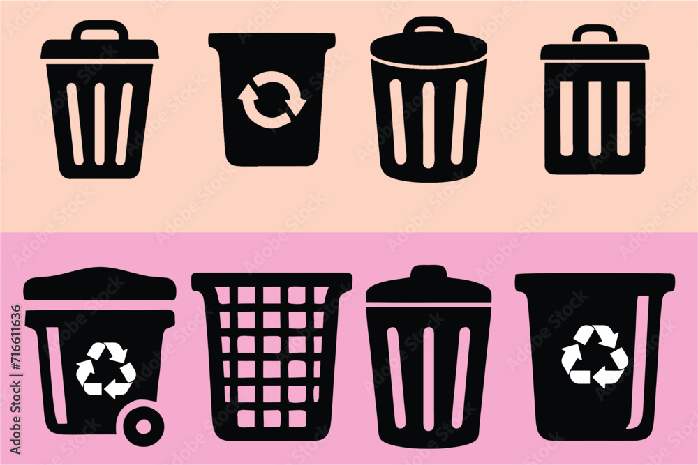 Trash bin icon. Trash can, bin icons, rubbish bin sign, trash bin symbols set. Editable stroke