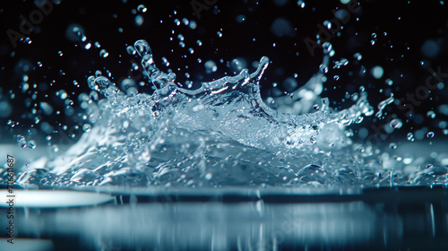 In a dynamic explosion, a water splash emanates from a thrown stone, capturing the chaos of liquid in motion, frozen in time with intricate droplet details