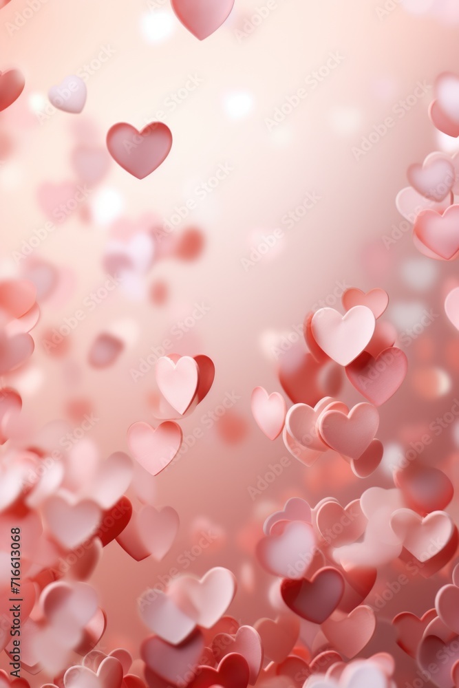 Whimsical Heart Confetti: Red and Pink Hearts on Light Gradient - Valentine's Day Concept