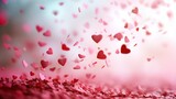 Whimsical Heart Confetti: Red and Pink Hearts on Light Gradient - Valentine's Day Concept