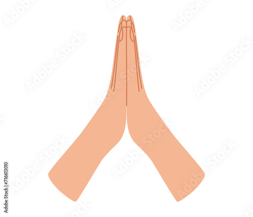 Folded human hands. Praying, namaste, thank you, helping arm gesture. Vector illustration in hand drawn style 