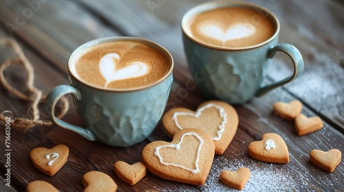 cup of coffee with cookies for valentines	
