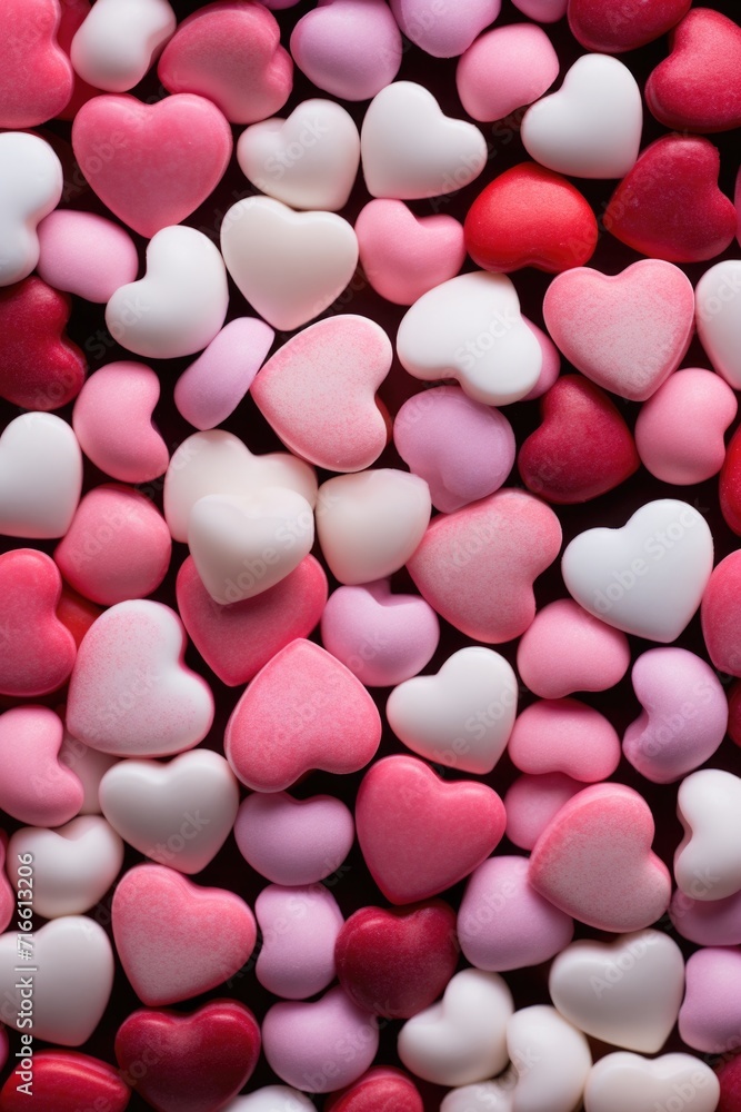 Lively Candy Heart Mosaic: Full Frame of Red, White, and Pink Hearts - Valentine's Day Concept Lively Candy Heart Mosaic: Full Frame of Red, White, and Pink Hearts - Valentine's Day Concept