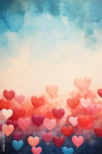 Nostalgic Hearts on Grunge Backdrop: Color Gradient and Vintage Texture - Valentine's Day Concept