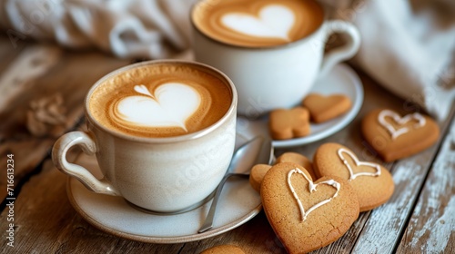 cup of coffee with cookies for valentines	
